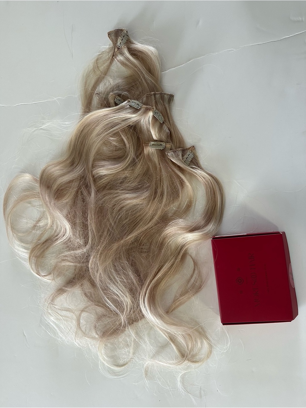 Moresoo Real Human Hair Clip-in Extensions 20" 120g 7 piece set Ash Blonde - Picture 6 of 9